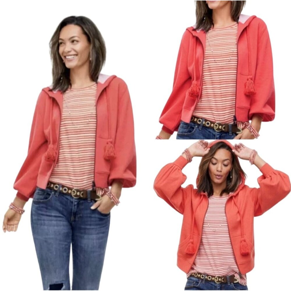 Cabi Tangerine Deluxe Full Zip Hoodie W's Small Balloon Sleeve Tassel 5657 - Picture 3 of 12